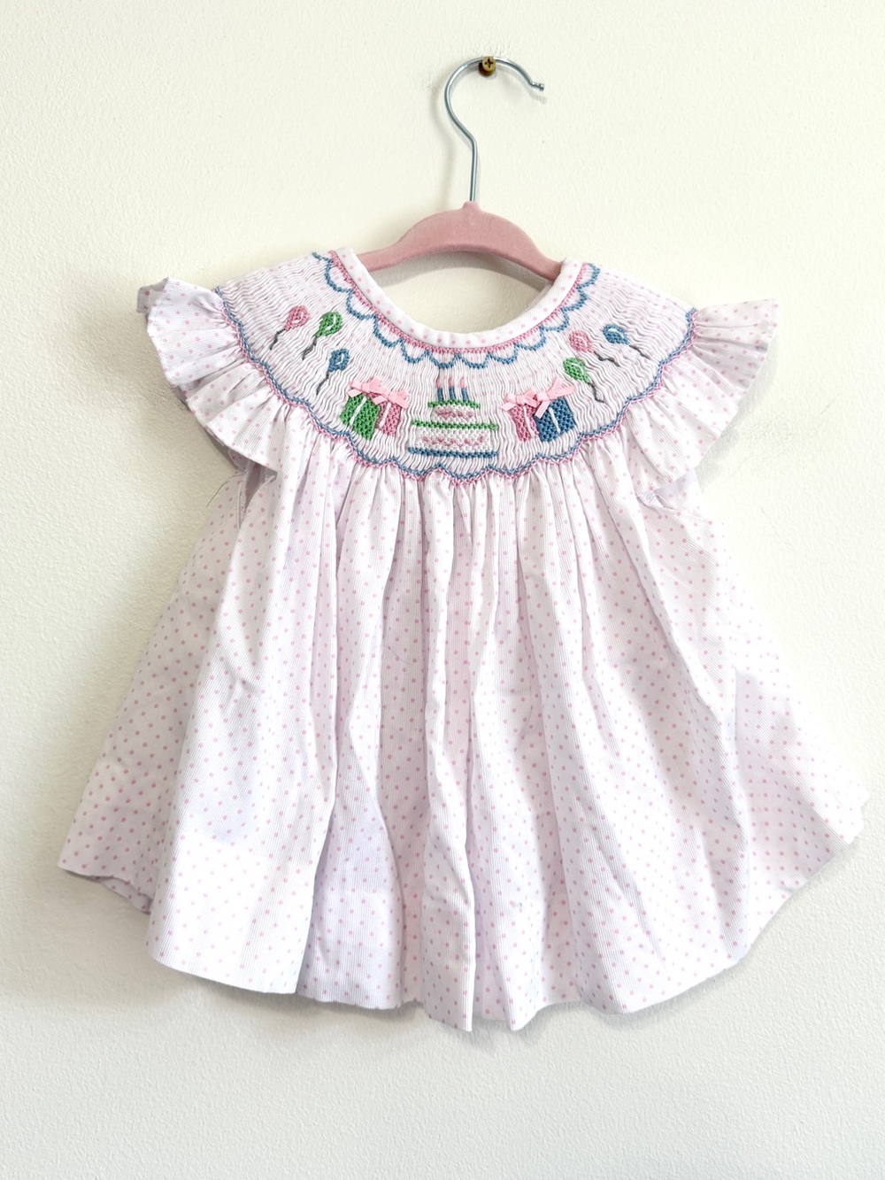Cecil and Lou Smocked Birthday Dress 18 Months Girl’s Balloon Pink Polka Dot